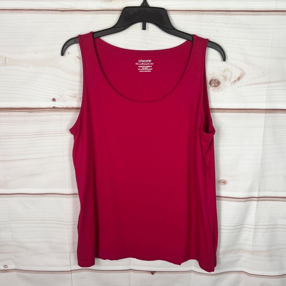 Chicos Top Womens 2 Large Pink Ultimate Tee Tank Scoop Neck Jersey Knit Solid
